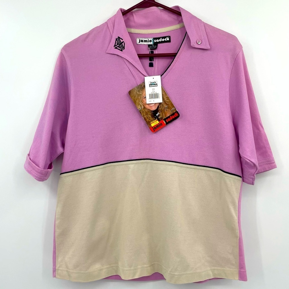 Jamie Sadock NWT Shirt Short Sleeve Purple Cream Medium